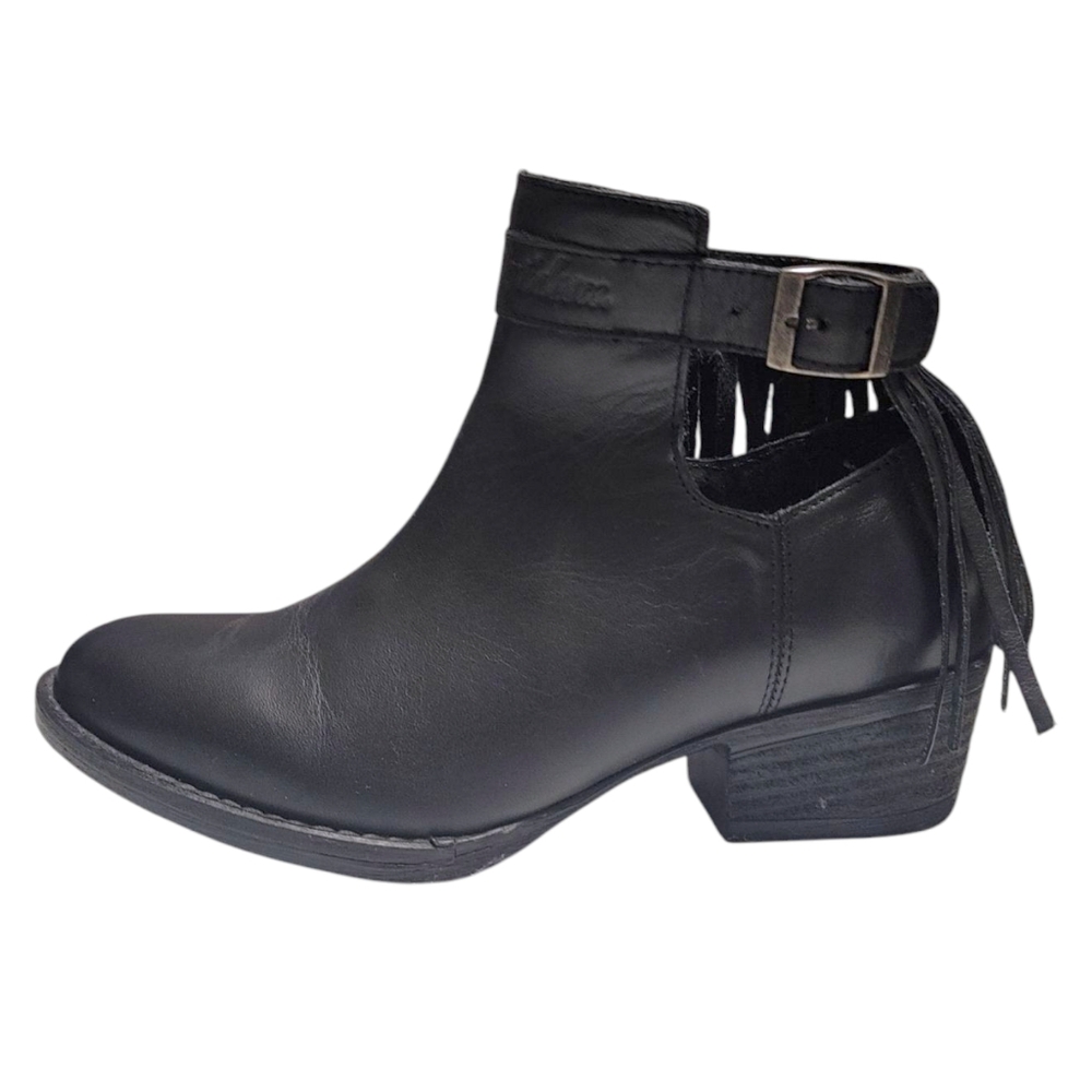 Harley Davidson Black Leather Fringe Cutout Buckle Ankle Booties Women Size  6.5